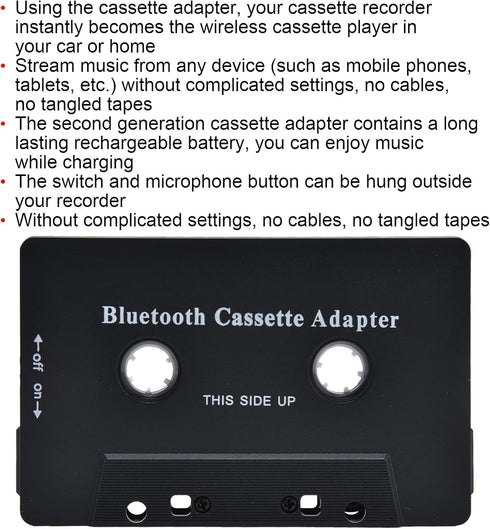Qiilu Car Tape Player Adapter Cassette Tape Player Adapter Abs Wireless Car Cassette Player Adapter Car Bluetooth Cassette Reiver Converter with USB Cable