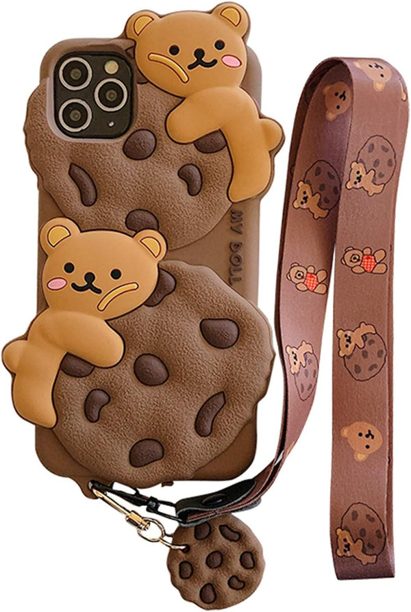 SGVAHY Cute Phone Case for iPhone 13, Soft Silicone Shockproof Protective Case with Strap Lanyard Keychain for Women