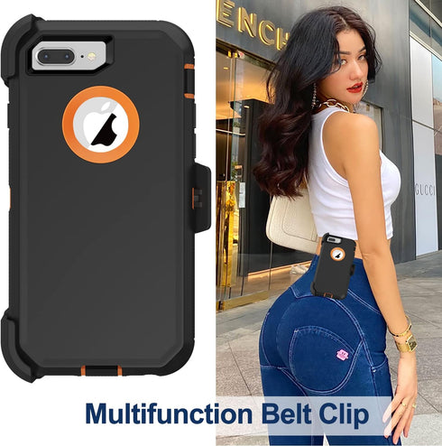iPhone 8 Plus Case with Belt Clip Holster, 2X Screen Protector, Military Grade Heavy Duty Shockproof Cover, Orange