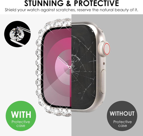 NewWays 2 in 1 Waterproof Bling Case 44mm for Apple Watch, Lace Full Glitter Diamond Rhinestone Bumper Cover