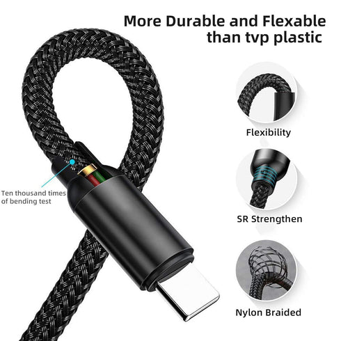 Nylon Braided Charging Cable for Microsoft Surface Pro 7/6/5/4/3/Go3/2/1 & Laptop 4/3/2/1, 6ft, 45W 15V 3A USB-C (Black)