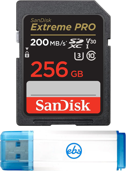 SanDisk Extreme Pro 256GB SD Memory Card for Vlogging Camera, Works with Sony ZV-1 Bundle with Card Reader