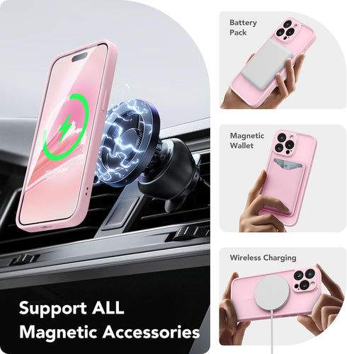 CAPRARO Pastel Pink Magnetic Case for iPhone 14 Pro, Shockproof Slim Thin Cover with Full Camera Protection