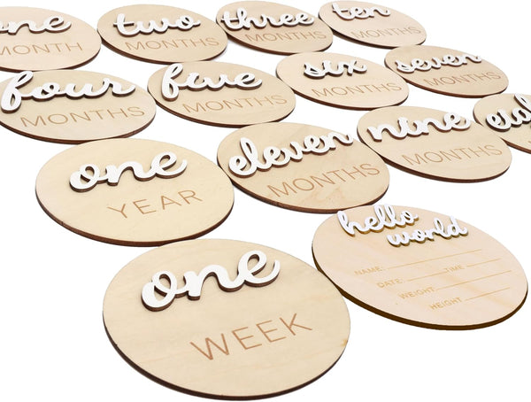 3D Wooden Monthly Milestone Cards, Baby Monthly Milestone Marker Cards, Newborn Memento