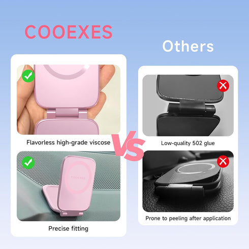 COOEXES Pink Foldable Magnetic Phone Mount, Hidefold Ultra-Thin Magnetic Phone Holder for Car with Dual Side Strong