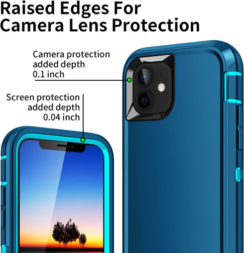 for iPhone 11 Case, Heavy Duty Shockproof Dropproof Dustproof 3-Layer Protection Hard Cover 6.1 inch, Turquoise