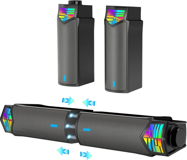 Smalody Computer Speakers for Desktop Gaming Monitor, RGB Lights, 2 in-1 Bluetooth Soundbar, USB Powered