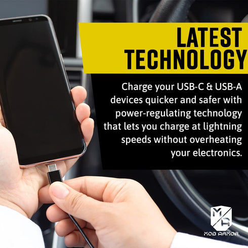 Mob Armor 38w Dual USB Quick-charge USB A + USB C Car Charger - Fast Charging Car Charger - Adapter - Car Charger Adapter - USB Car Charger - Car Phone Charger - Phone Charger C Type & A Type (Black)