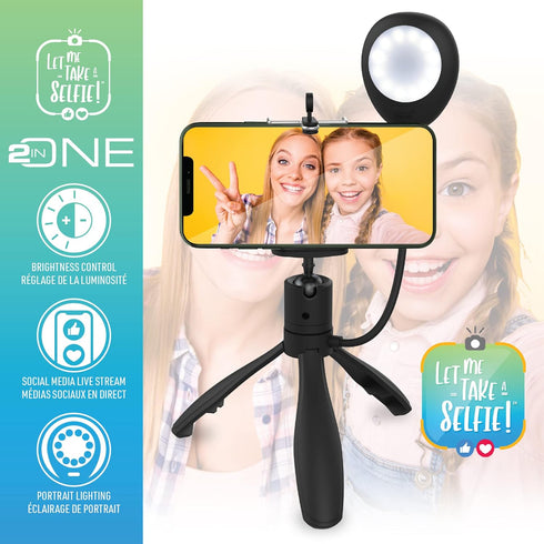 XTREME XCA21019BLK 2 1 3 LED Smartphone Extendable Selfie Mount in Led Selfie Stick White Lighting Levels, Tripod