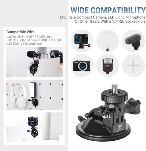 Strong Suction Cup Mount for Dashboard, LED Mic Travel Lighting Accessories for Makeup, Adjustable Car Dash