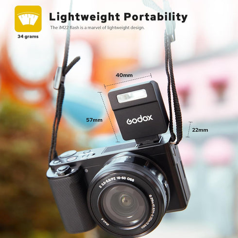 GODOX iM22 5 Camera Flash, Built-in Battery with Levels Flash Power for Canon/Sony/Fujifilm/Nikon/Panasonic/Olympus
