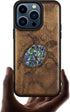 Carveit Designer Wooden Protective Case for iPhone 15 Pro, Magnetic Cover with Wood Engraving - Sea Turtle-Walnut