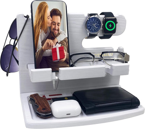VEIYAILU Gifts for Women Girlfriend Him Men Dad Husband Boyfriend Nightstand Organizer Wood Phone Docking