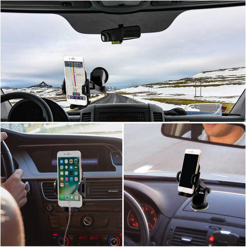 Car Phone Mount, Dashboard & Windshield Cell Phone Holder Stand with One-Touch Design, 360° Rotation for All Smartphones