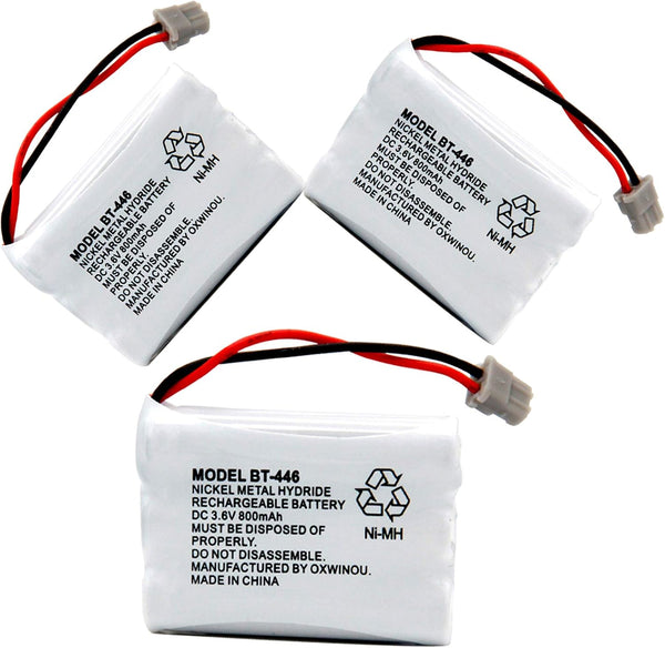 BT446 BT-446 Phone Battery Compatible with Uniden BBTY0503001 BT-1004 BT-1005, 3-Pack, 3.6V 800mAh