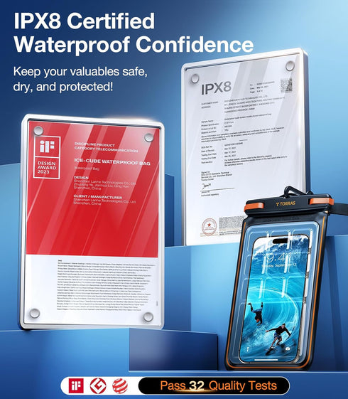 TORRAS IPX8 Waterproof Phone Pouch - Floating Underwater Screen Touchable Case with Lanyard for iPhone 15 Pro Max