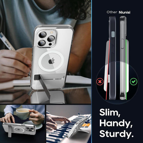 Magnetic Case for iPhone 15 Pro Max, Clear, with Slim Kickstand & Screen Protector, Compatible with MagSafe