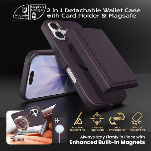 VelvotCovol 2 1 17 3 17, Compatible with Magsafe in Detachable iPhone Phone Case with Wallet, Women Men Credit Card
