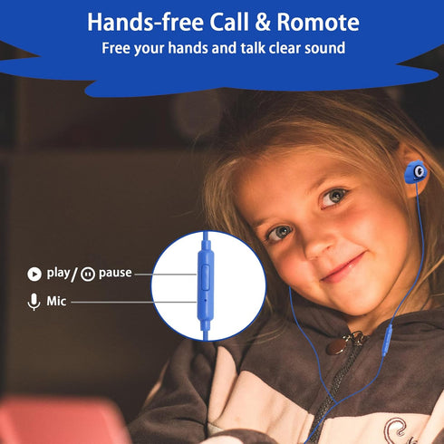 Kids Earbuds with Storage Case, Wired 3.5mm In-Ear Headphones with Mic for School Girls and Boys, Lovely Gifts