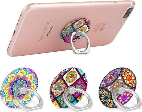 Bonoma 3 Pack 360 Cell Phone Ring Holder Stand, Colorful Mandala Rotation Universal Smartphone Ring Grip Stand