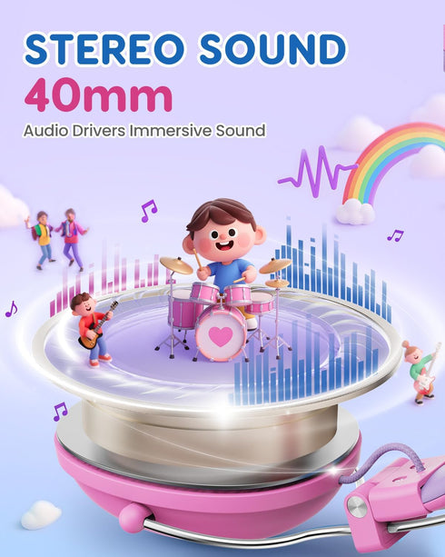 74/85dB 3.5mm awatrue Kids Headphones, Safe Volume Limit, Stereo Sound, Wired On-Ear Headphones for Kids Boys Girls