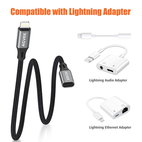 AGVEE [2 Pack 3.3ft Extension Cable Braided Female to Male Lightning Extender Cord Compatible with iPhone Pad Charger,