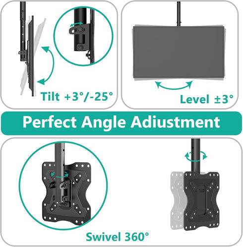 WALI Adjustable TV Ceiling Mount Bracket for 23 to 43 Inch LED, LCD, OLED Displays, up to 110 Lbs