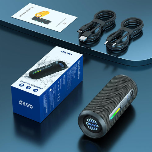 Portable Bluetooth Speaker, 24W Loud Stereo Sound, IPX7 Waterproof, RGB Lights, Up to 30H Playtime