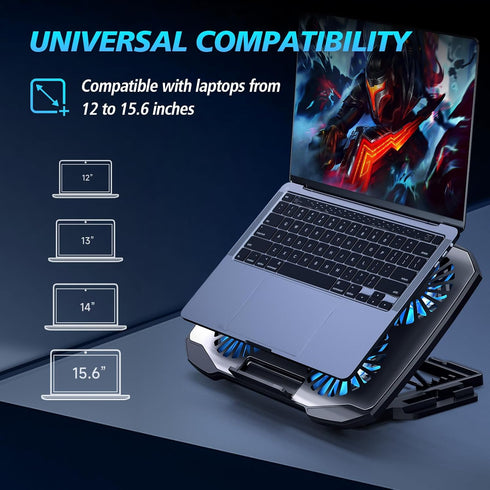 Laptop Cooling Pad, Gaming Laptop Cooler with 5 Quiet Fans for 12-15.6 Inch Laptops, Adjustable Stand