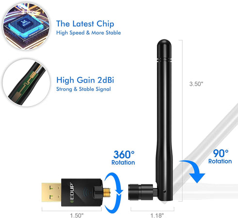 EDUP AC600M USB WiFi Adapter for PC, Wireless USB Network Adapters Dual Band 2.4G/5.8Ghz Wi-Fi Dongle Antenna for Laptop Desktop Compatible Windows 10/11/8.1/8/7/XP/Vista/Mac OS X 10.6~10.15.3 Black by EDUP