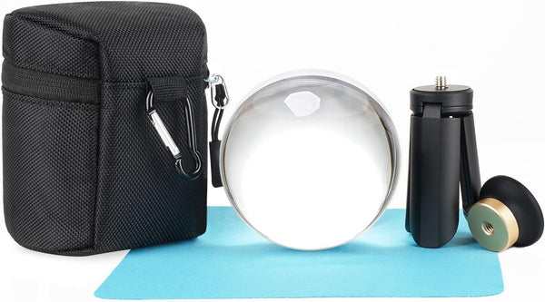 Crystal Ball Photography 80mm K9 Clear Lens Ball Sphere with Mini Tripod Base Stand, Padded Shockproof Sleeve