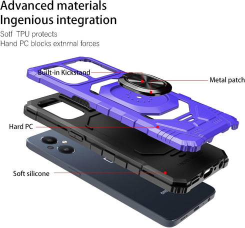 Ailiber Purple OnePlus Nord N20 5G Case, Heavy Duty Shockproof Protective Cover with Screen Protector and Ring