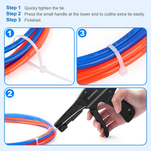 Knoweasy Cable Tie Gun - Fastening and Flush Cutting Tool for Nylon Cable Ties with Steel Handle