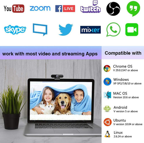 HDZIYU 4K 8MP Webcam with Microphone and Tripod, USB Web Camera for PC and Laptop, Widescreen for Video Calling