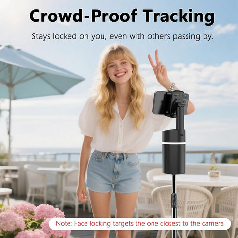 WUOAUM 360 1100mAh Auto Face Tracking Tripod, Rotating Phone Stand with AI Gesture Control & Bluetooth Remote, No App
