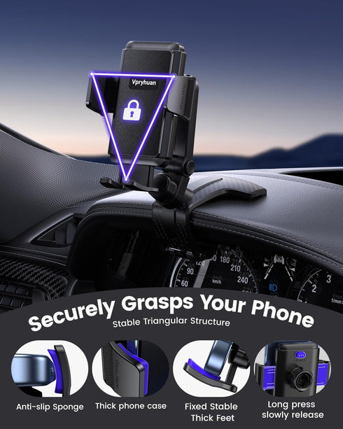 Vpryhuan 360 4-7" Dashboard Car Phone Holder Mount with Anti-Drop Clip - Rotation Multifunctional Cell Phone Holder Car