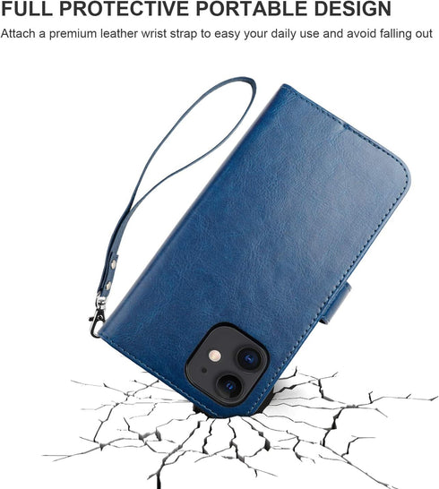 Bocasal Wallet Case for iPhone 11 with Card Holder, PU Leather Magnetic Detachable Kickstand, Shockproof Wrist Strap,