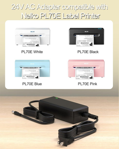 24V Power Supply Compatible with Nelko PL70E Bluetooth Thermal Shipping Label Printer, Power Adapter for Nelko Wireless
