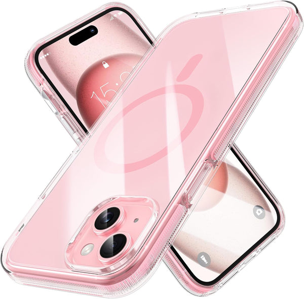 MILPROX iPhone 15 Case - Pink Magnetic Clear Design, MagSafe Compatible, Shockproof Bumper, Non-Yellowing, Anti-Slip.