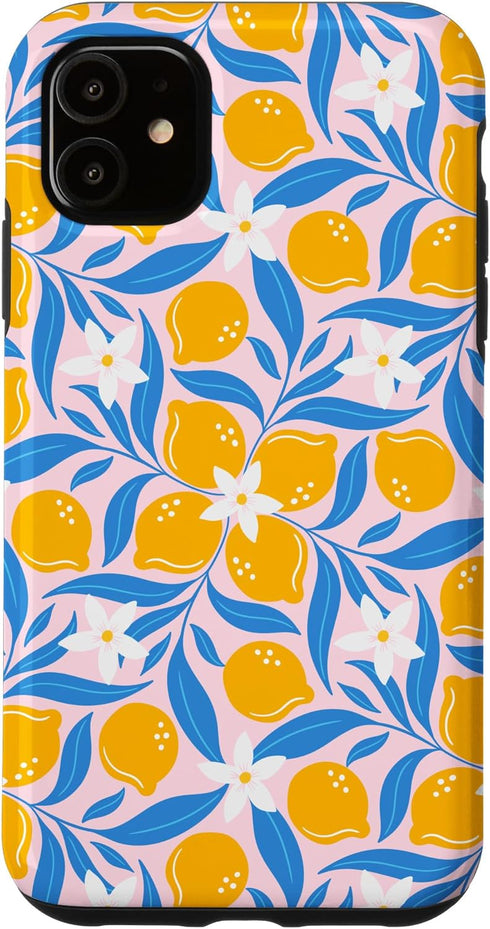 PrintablePretty Pink Blue Cluster Lemon Floral Citrus Botanical Case for iPhone 11