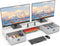 Dual Monitor Stand with 2 Drawers, Large Desktop Organizer for 2 Monitors, PC/Laptop/TV/Printer Storage, White & Pink