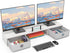 Dual Monitor Stand with 2 Drawers, Large Desktop Organizer for 2 Monitors, PC/Laptop/TV/Printer Storage, White & Pink