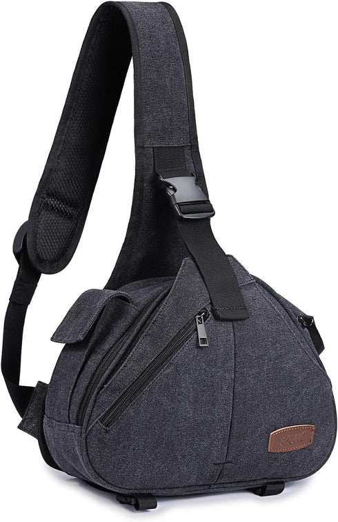 S-ZONE Canvas Camera Sling Bag, Anti-theft Backpack Shoulder Crossbody Case with Tripod Holder for DSLR
