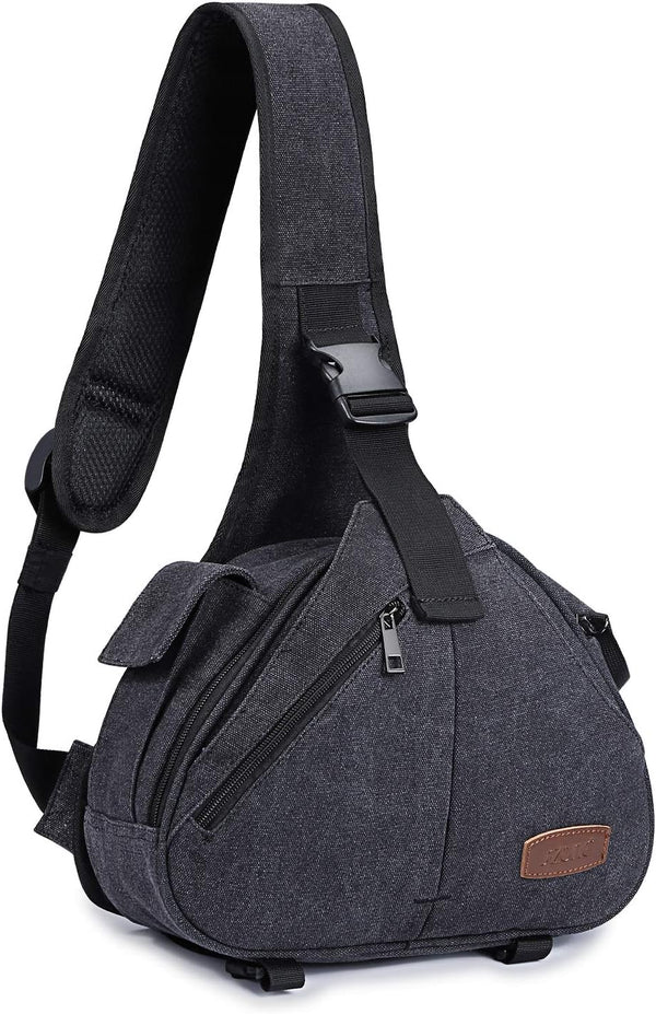 S-ZONE Canvas Camera Sling Bag, Anti-theft Backpack Shoulder Crossbody Case with Tripod Holder for DSLR