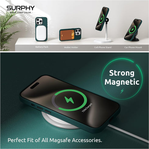 SURPHY iPhone 15 Pro Leather Case, Forest Green, with Screen Protector, MagSafe Compatible, Faux Leather, 6.1" 2023.