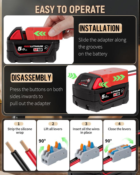 Vibit 18 12 M18 180 V to V Step-Down Converter for Milwaukee Battery, DC Power Adapter, Voltage Reducer Transformer W