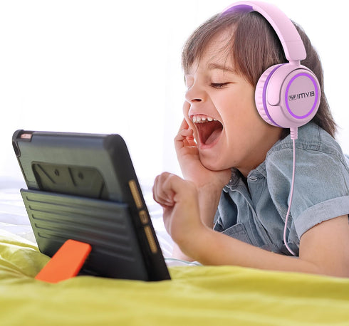 Kids Headphones V1 Wired Stereo Foldable On-Ear Headphones for School/Toddlers/Teens, Pink
