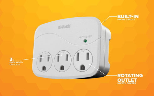 Woods 41034 Surge Protector with 3 Power Outlets, 1000J of Protection
