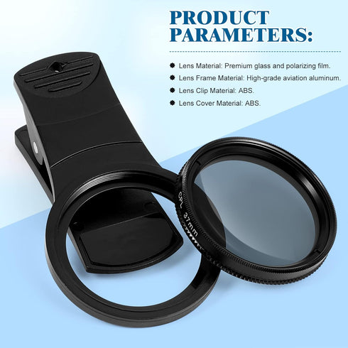 37mm Cell Phone Lens CPL Filter, Universal Phone Camera Lens Clip On, Circular CPL Polarizer Filter Compatible with