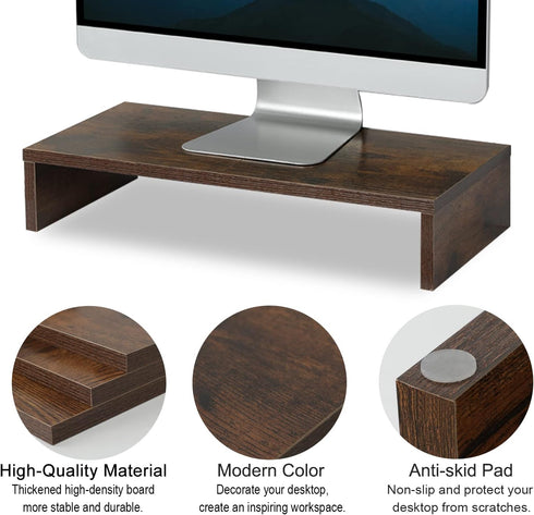 TEAMIX 20 inch Monitor Stand Riser, Wood Stand for Desk, TV/Screen/PC/Printer, with Keyboard Organizer